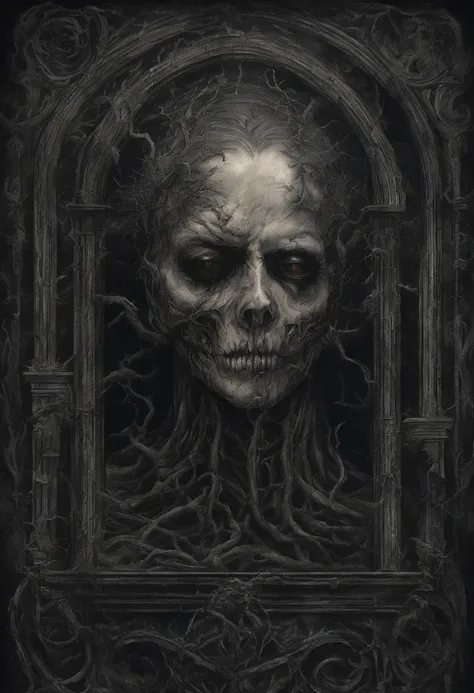 An oil painting of true evil, No estilo de trompe – Loeil Illusionistic Detail, blink – and – you – lose – detail, Wiccano, litografia, dark and macabre gothic, romantic gothic, dark and ornate gothic