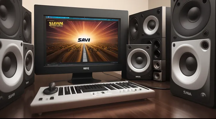 crie uma imagem 3D com microfone, com logotipo: Savior Records, para home studio