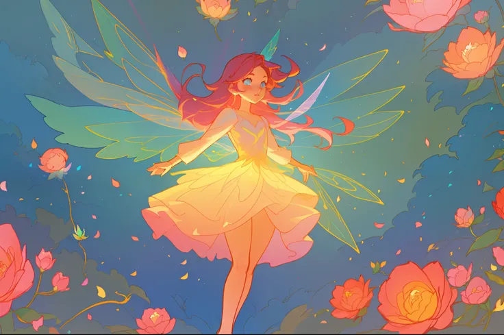 beautiful girl in flowing layered puff long sleeve ballgown, flower fairy in a dress made of flower petals, flowers and colorful plants, inspired by Glen Keane, inspired by Lois van Baarle, disney art style, by Lois van Baarle, glowing aura around her, by ...