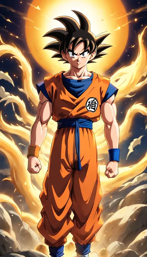 Goku Dragon Ball Super , full body, colored, illustration, soft lighting, soft details, painting oil on canvas, octane render, HDR, trending on artstation, 4k, 8k, HD