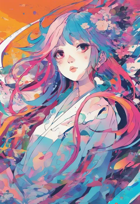 Glitchcore book pages, colorful illustrations