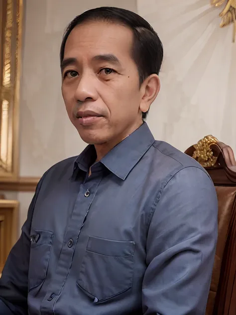 4k, Best quality, masterpiece, ultra high res, beautiful lighting, (realistic, photo-realistic:1.4), futuristic background,
 jokowi,  1man, 60 years old, skinny, sitting on throne