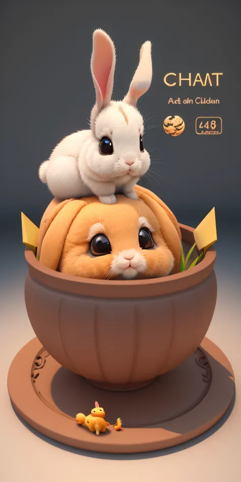 Create a cute and bright cartoon illustration for a Mid-Autumn Festival celebration featuring adorable rabbits.3D art, fine details, rich colors, clay texture, pastel lighting, low angle shot, OC renderer, C4D, best quality, 8K