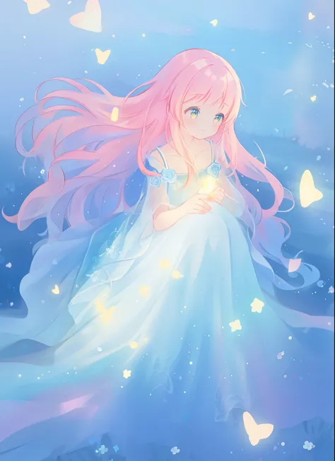 beautiful girl in layered ballgown, flowing long hair, multi-layered ballgown, intricately detailed dress, colorful lights, pastel colors, magical, whimsical, sparkling, inspired by Glen Keane, inspired by Lois van Baarle, disney art style, by Lois van Baa...