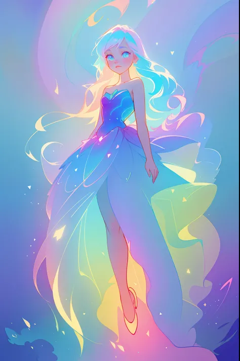 beautiful girl in colorful layered ballgown, vibrant pastel colors, (colorful), magical lights, sparkling lines of light, inspired by Glen Keane, inspired by Lois van Baarle, disney art style, by Lois van Baarle, glowing aura around her, by Glen Keane, jen...