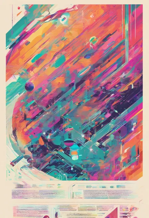 Glitchcore book pages, colorful illustrations