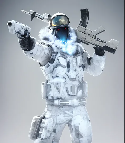 a close up of a person holding a gun and wearing a helmet, matt white ice color armor, matt white color armor, concept art like ernest khalimov, character art the contra, white american soldier, expert high detail concept art, apex legends character, kane ...