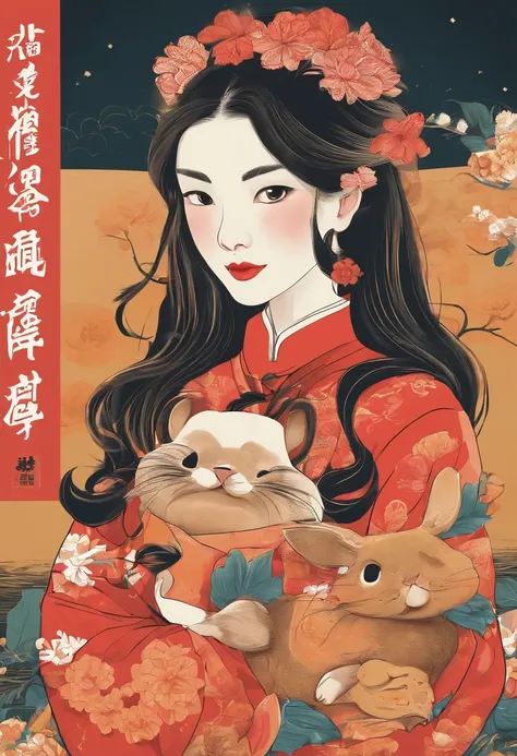 Mid-Autumn Festival，Girl holding rabbit