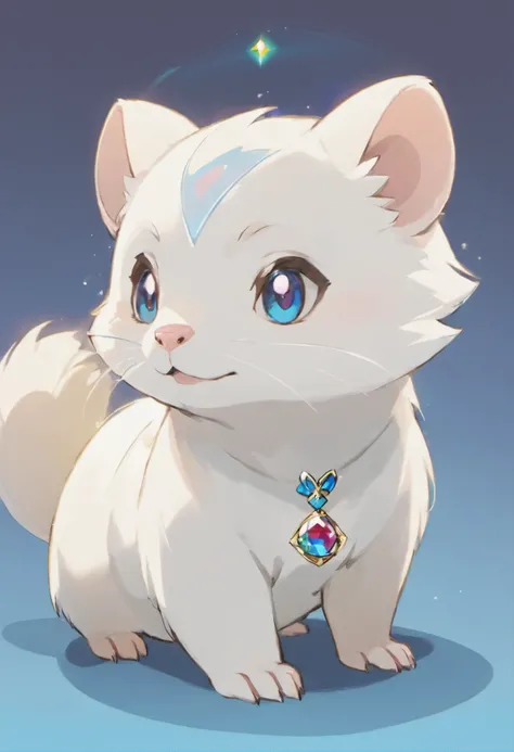 White ferret with a jewel on its forehead