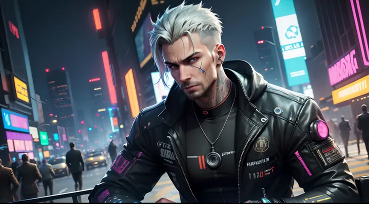 man, Realism. in suit, cyberpunk, robotic body parts, (Best quality, high resolution, ultra-detailed), (Realistic: 1.37), Professional, Vivid colors. money, eurodollar, cyberpunk 2077