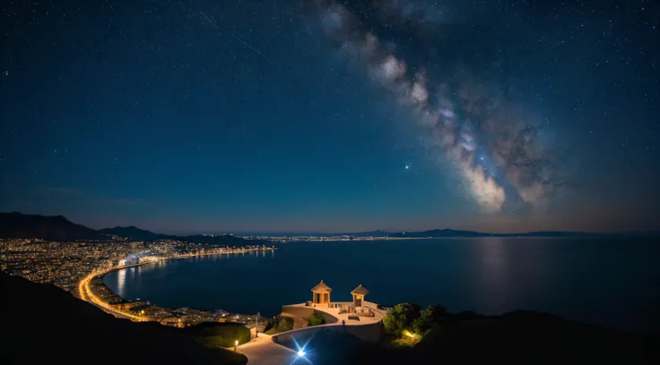 (((Superb view))),((​masterpiece,top-quality,16 K)),mare,夏天,natta,Resort,night sky full of stars,Super detailed starry sky,Sicily