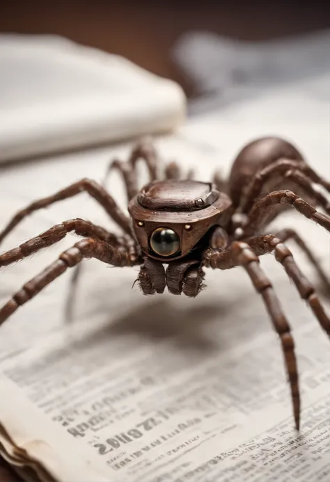 Malware robotic spider ripping a newspaper