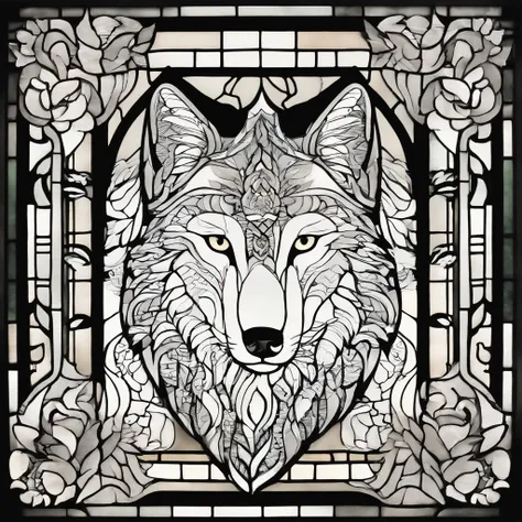 Wolf, Chinese paper-cutting art,black and white, print, super detailed