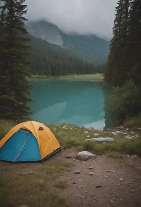 Camping in places with rivers and mountains on rainy days