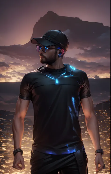 Change background cyberpunk, handsome boy, beard,8k realistic face