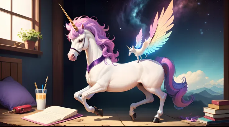 Unicorn sentado com notebook