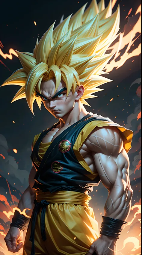 a close up of a cartoon character with a yellow hair, super saiyan, super saiyan goku, super sayan, super sayian goku, super saiyan 3, going super saiyan, dragon ball concept art, dragon ball artstyle, 4 k manga wallpaper, goku from dragon ball, an epic an...