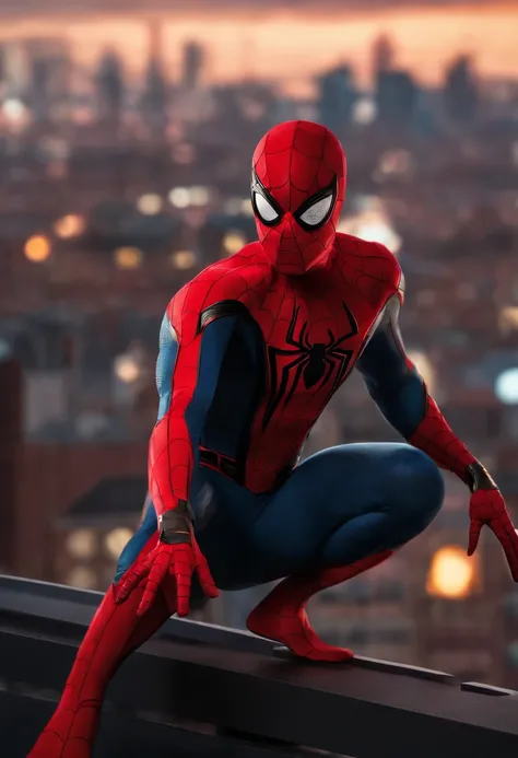 Spider - Man in a suit standing on a roof with a cyberpunk city in the background, Bustling with neon signs, Pedro Lucia, Homem-Aranha, aranha - homem, Retrato do Homem-Aranha, hq 4k papel de parede, Aranha altamente detalhada - Man, peter parker como home...