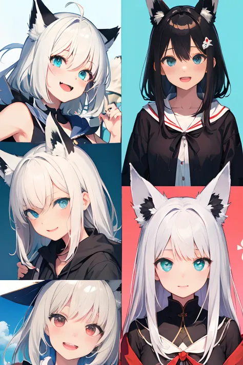 ​masterpiece、top-quality、absurderes、portlate、、Shirakami Fubuki、1girl、独奏、Fox ears、fox girl、white  hair、Aqua order、:d、a smile、Open mouth、red blush、A detailed face、A detailed eye、