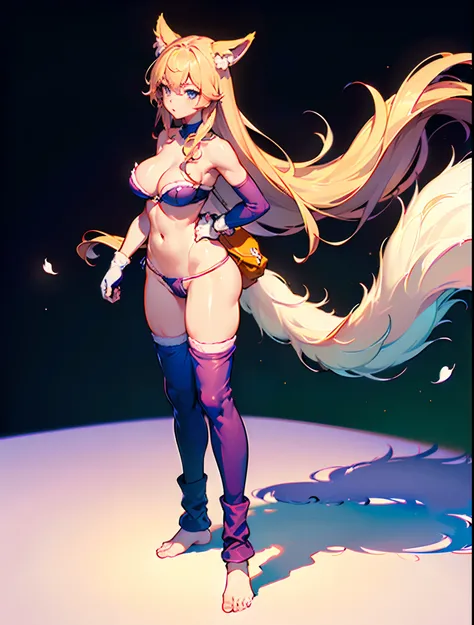 ((fox girl)), ((oppai)), ((full body)), ((Standing pose)), ((((((very baggy and long cotton leg warmers)))))), ((bare feet)), ((strapless bra)), ((thong panties)), ((((martial fighting gloves)))), ((fully detailed))