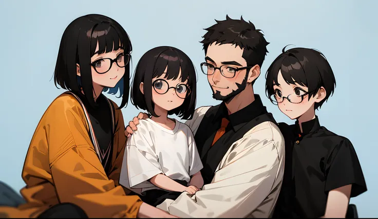 anime
35-year-old short-haired, glasses-wearing, stubble-bearded husband
40-year-old black-haired short-bob wife
The eldest daughter of a 6th grade elementary school student with black straight hair in glasses
The second daughter of a 4th grade elementary ...