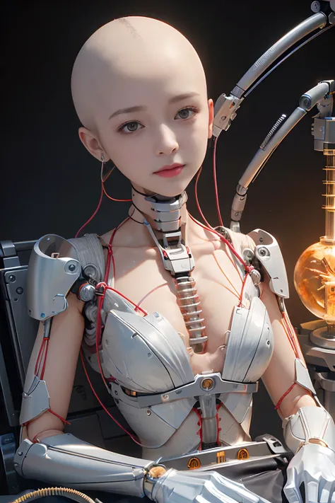 (((Masterpiece))), (((Best quality))), ((Ultra-detailed)), (CG illustration), ((an extremely devious and beautiful)),(cute desktop face),Cinematic light ,((1 mechanical girl)),独奏,Full body machine parts,(Machine-made joints:1.4),((No hair)),(Bursting muscl...