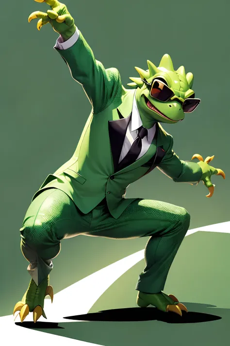 Transparent Jpeg of anthropomorphic lizard dancing like Gangnam style with sunglasses on, cartoon, clipart, masterpiece