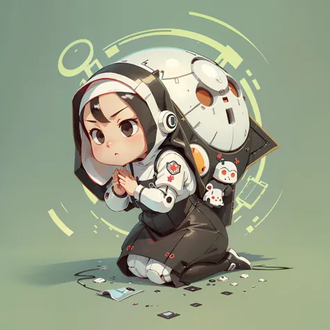 《Praying Nun》masutepiece、top-quality、background whites、an animated character、。.。.3D,a sticker, Chibi Future Robot、masutepiece, Anatomically correct, Textured skin, Super Detail, 8K