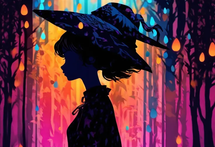 (Silhouette Art,cutouts:1.6)
(((Paper cutting art,A world where only black exists:1.3)

(Cowboy Shot),1 girl,Solo,
(Girl with umbrella,profile:1.2),

Romper
(Colorful rain)
Textured glass background,Tarot card atmosphere