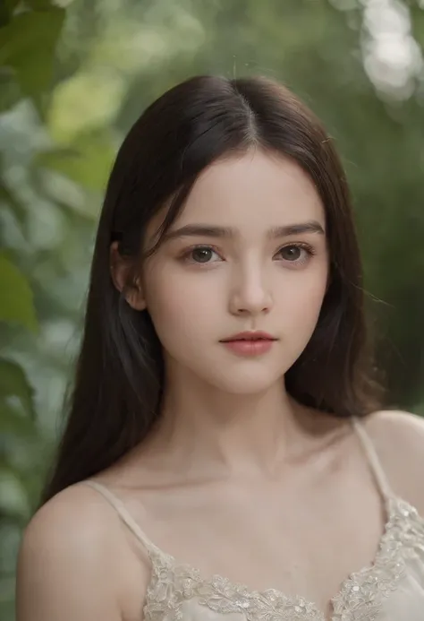 A 13-year-old girl before puberty，pale-skinned，The long, Straight black hair. Big, dark eyes , The expression is strong and mysterious. Wearing orphan movie costume style, With a more elegant and refined touch, Something that matches her mysterious and str...