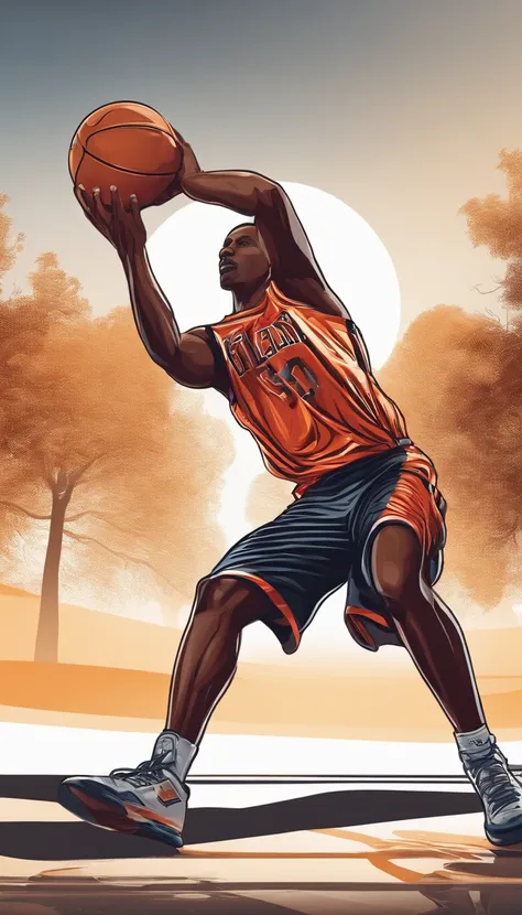 Vector graphics，Playing the Basketball，The course has a clean white background, Professional vector, Full shot, 8K resolution, Impressive illustrations