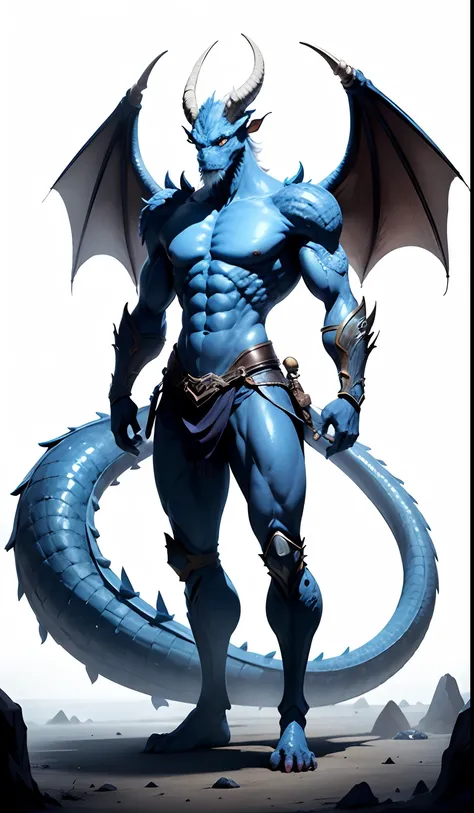 Solo, White background, Simple background, Blue skin, Full body, myth, The dragon, RPG,