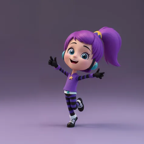 A closeup of a cartoon character in a purple shirt and striped pants, animation character, dancing character, Pose de personagem (pointing with your hand), personagem bonito, personagem de desenho animado, Caractere mesclado, Personagem Toonix, Personagem ...