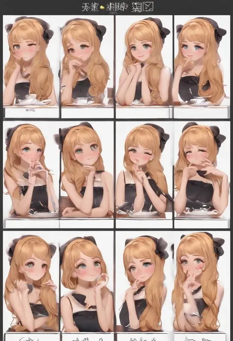 cute  girls, loli, emoji pack, 4 emojis horizontal in line, emoji sheet, Align arrangement, 4 poses and expressions, Anthropomorphic style, Disney style, Black strokes, 4 different emotions, 4 poses and expressions，8K