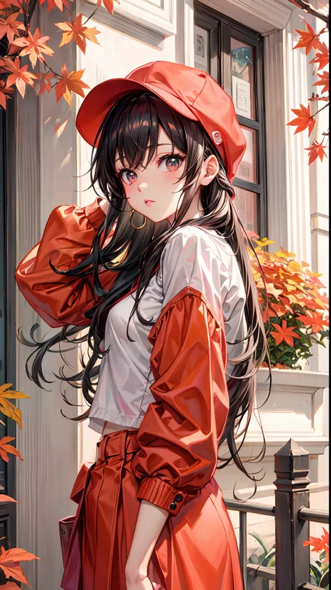 Long hair anime girl wearing red hat and red jacket, a beautiful anime portrait, 🍁 Cute, Beautiful anime girl, anime visual of a cute girl, ilya kuvshinov with long hair, Anime girl with long hair, attractive anime girls, portrait anime girl, pretty anime ...