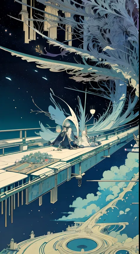 Kay Nielsen, Katsuhiro Otomo, Masamune Shirow, Heath Robinson, Japanese Anime, Surreal Mysterious Weird Fantastic Fantasy Sci-Fi, Fantastic, A galaxy sleeping at the bottom of the ocean, hyper detailed, high resolution high definition high quality masterpi...