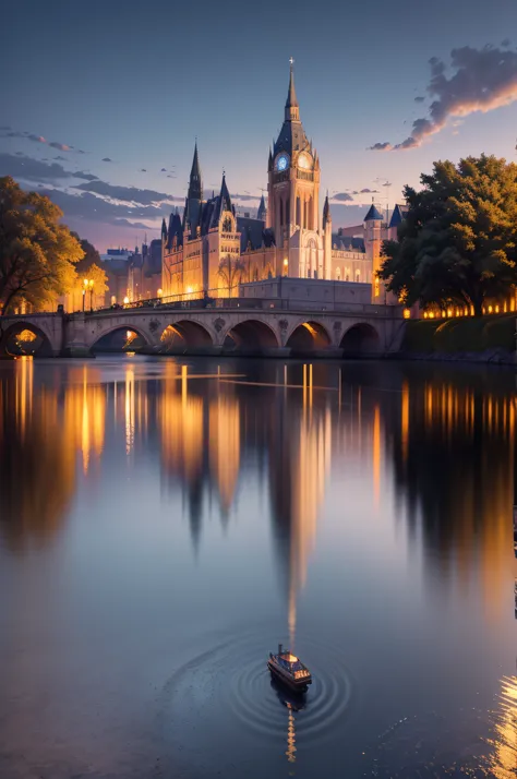 (best quality,highres:1.2),night view,cityscape,detailed buildings,glistening lights,reflection on water,serene atmosphere,vivid colors,glowing neon lights,tranquil mood,starlit sky,twinkling stars,spectacular skyline,calm river,soft moonlight,poetic ambia...