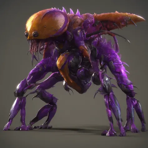 A purple bug with heavy armor，huge tusks，Stout arthropods，Multiple eyes，Thick armor，zerg, Zerg StarCraft, A scene from the《StarCraft》, space insect android, insect like, Shogoth, changelingcore, Creature - Mecha face, Swarms of mutant organisms, zerg hydra...