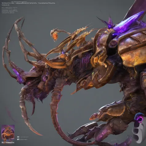 Purple bugs with heavy armor，huge tusks，Stout arthropods，Multiple eyes，thick armor，Thunder beast image，LOL BARON NASH，zerg, Zerg StarCraft, A scene from the《StarCraft》, space insect android, insect like, Shogoth, changelingcore, Creature - Mecha face, Swar...