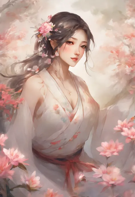 Field with beautiful flowers (close-up cleavage), meditate, Zazen, A meditative (Chinese landscape painting), (ink and watercolor painting), (8k wallpaper), (Light and Shadow Effect), rendering by octane, White balance design, Extremely detailed image repr...