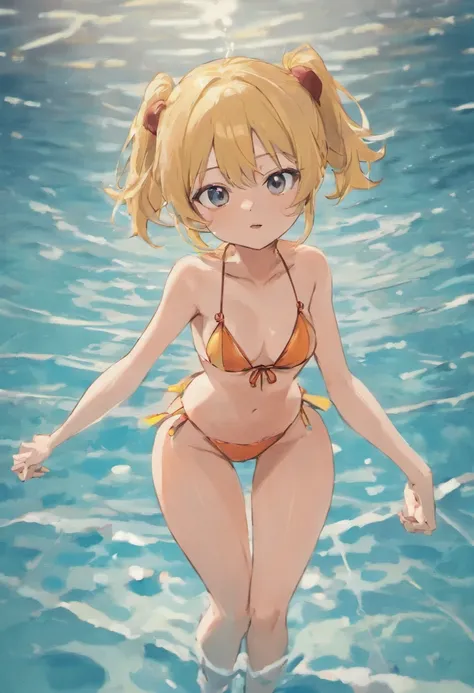 Elementary school girl with a whipped body,Stand by the school pool. School swim wear,Sukusui,She looks a little embarrassed, Sweat glistens all over the body. There are traces on her chest, Nipples visible through the swimsuit,Her swimsuit is tight, Love ...