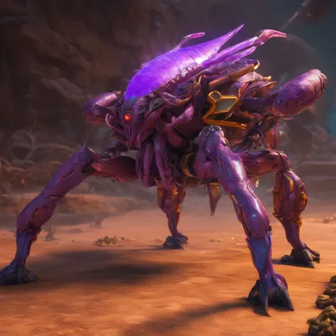 Close-up of purple thunder beast, zerg, Zerg StarCraft, A scene from the《StarCraft》, space insect android, insect like, Shogoth, changelingcore, Creature - Mecha face, Swarms of mutant organisms, zerg hydralisk, detailed maw, Alien biological weapons, nano...