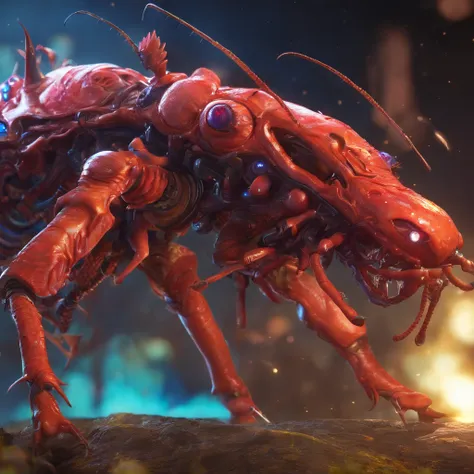 Close-up of the red worm, zerg, Zerg StarCraft, A scene from the《StarCraft》, space insect android, insect like, Shogoth, changelingcore, Creature - Mecha face, Swarms of mutant organisms, zerg hydralisk, detailed maw, Alien biological weapons, nanotech dem...