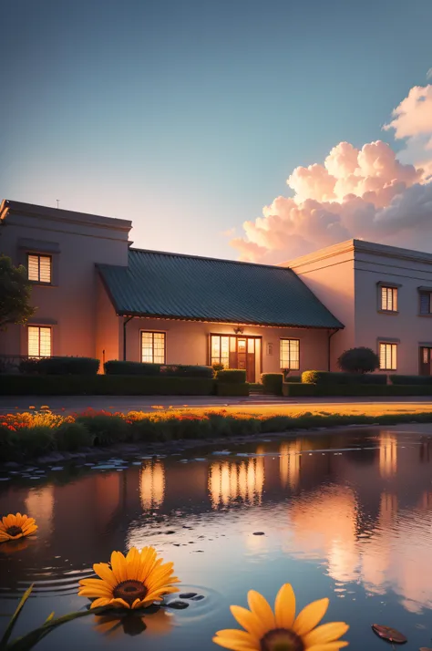 ( UHD ), ( 8K ), ( Perfect ambient lighting ), ( Cores Vivas ), ( Building the Perfect Setting ), ( Textura Real ), Belo campo florido com muitas flores coloridas, Beautiful sky with clouds.