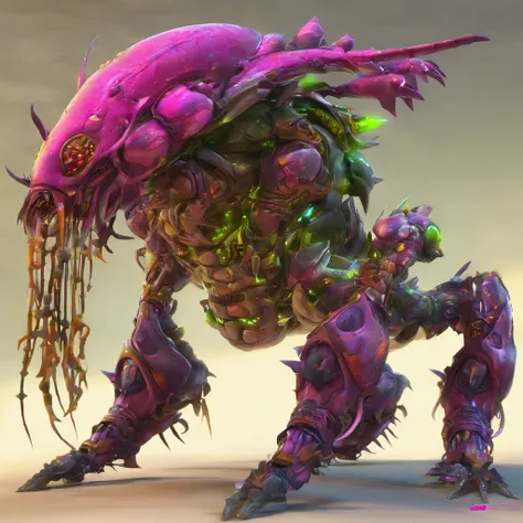 Queen of worms,Fuchsia arthropod trunk，huge tusks，sharp talons，Squirming body，Hypertrophied, bloated belly，Thick shell，zerg, Zerg StarCraft, A scene from the《StarCraft》, space insect android, insect like, Shogoth, changelingcore, Creature - Mecha face, Swa...