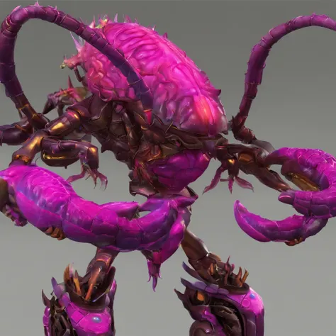 Queen of worms,Fuchsia arthropod trunk，huge tusks，sharp talons，Squirming body，Hypertrophied, bloated belly，Thick shell，zerg, Zerg StarCraft, A scene from the《StarCraft》, space insect android, insect like, Shogoth, changelingcore, Creature - Mecha face, Swa...