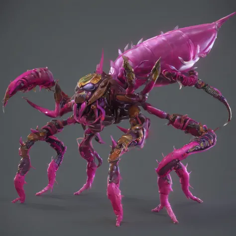 Queen of worms,Fuchsia arthropod trunk，huge tusks，sharp talons，Squirming body，Hypertrophied, bloated belly，Thick shell，zerg, Zerg StarCraft, A scene from the《StarCraft》, space insect android, insect like, Shogoth, changelingcore, Creature - Mecha face, Swa...