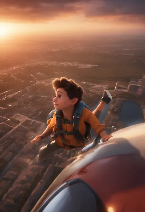 movie picture quality，Disney animation style，A 16-year-old boy rookie skydiver falls through the air, short detailed hair，skydiver outfit，depth of fields，high light，Real light，Ray traching，oc rendered，Hyper-realistic，best qualtiy，8K，Works of masters，super-...