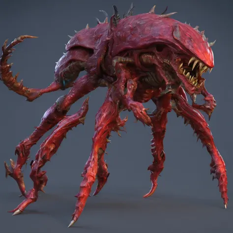 Close-up of a red zerg behemoth with big fangs, zerg, Zerg StarCraft, A scene from the《StarCraft》, space insect android, insect like, Shogoth, changelingcore, Creature - Mecha face, Swarms of mutant organisms, zerg hydralisk, detailed maw, Alien biological...