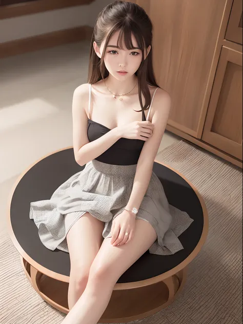 Highest Quality, excellent details, 超A high resolution, (fidelity: 1.4), The best illustrations, favor details, Highly condensed 1girl, with a delicate and beautiful face, Delicate collarbones, High Quality Fishtail Skirt, Shyness,Sit up